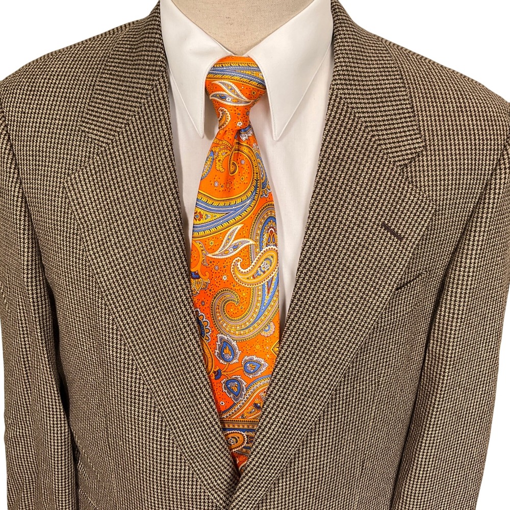 Hickey-Freeman Blazer Mens 40S Brown Micro Houndstooth Silk Wool Heritage VTG